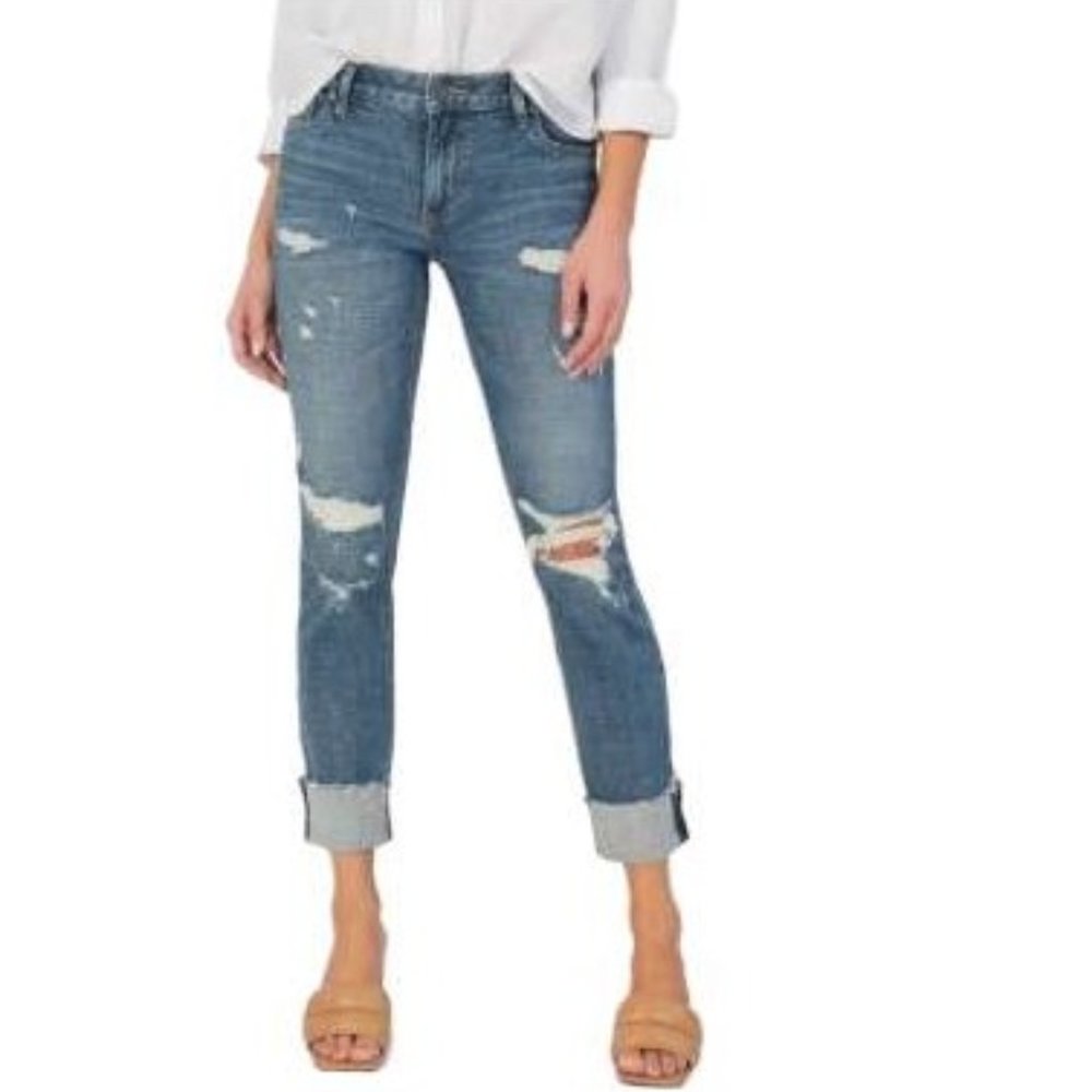 EUC Kut From The Kloth Catherine High Rise Distressed Cuffed Capri